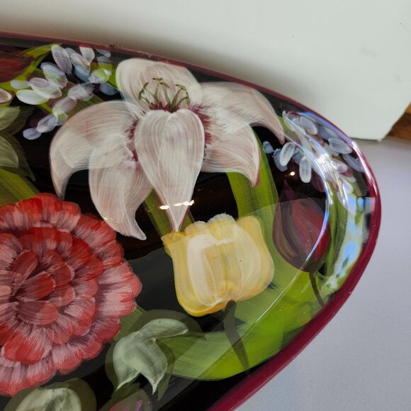 Stunning Lesal Studio Hand-Painted Floral Serving Platter - Picture 4 of 8